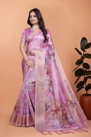 Ivory Glow Banarasi Silk Saree with Emerald Accents