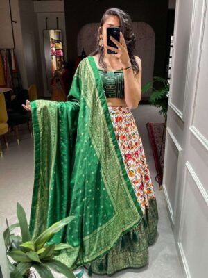 Women's Tussar Silk Patola Print Lehenga Choli with Dupatta | Festive & Wedding Wear | MeharJi World
