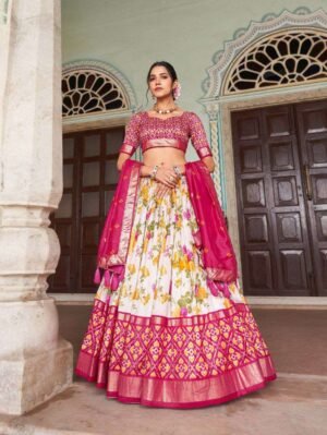 Women's Tussar Silk Patola Print Lehenga Choli with Dupatta | Foil Work Stitched Set | MeharJi World