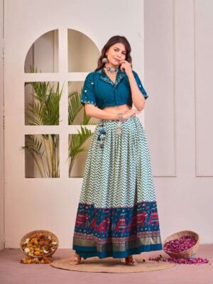 Women's Tussar Silk Patola Print Lehenga Choli Set with Foil Work | MeharJi World