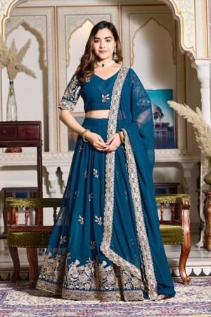 Women's Embroidered Lehenga Choli with Net Dupatta | Festive & Wedding Wear | MeharJi World