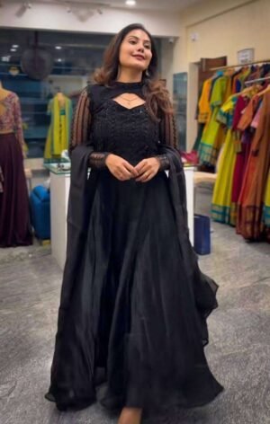Women's Silk Heavy Embroidered Long Anarkali Kurti with Pant & Dupatta | Sequin Work | Festive & Party Wear
