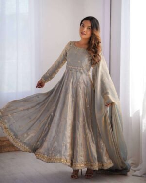 Women's Fandy Silk Coding with Sequnce work Long Anarkali Kurti Gown With Dupatta