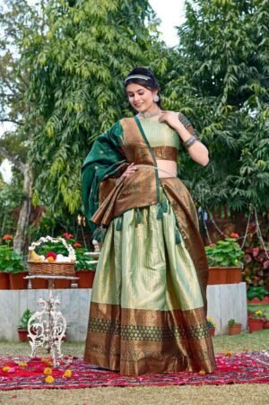 Women's Tussar Silk Patola Print Lehenga Choli with Dupatta | MeharJi World
