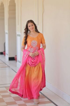 Pink Chinnon Print Top Sharara Dupatta Set with Bead & Zari Work | MeharJi World
